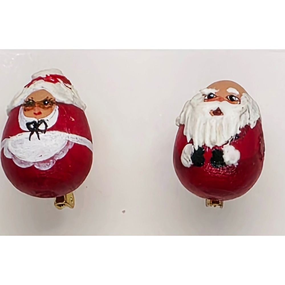 Vtg 1996 Roly Poly Santa Mrs Claus Christmas Hand Painted Folk Art Wood Pins